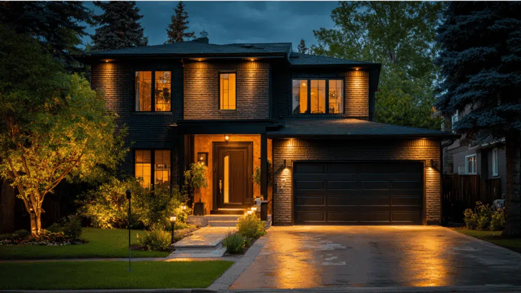 Black Brick with Warm Exterior Lighting
