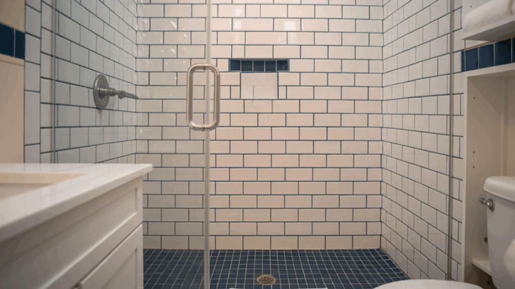 colored grout simple tile walk in tile shower idea