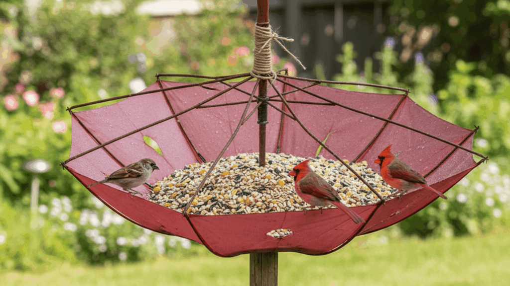old umbrella shelter feeder