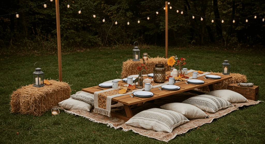 outdoor al fresco fall feast setup
