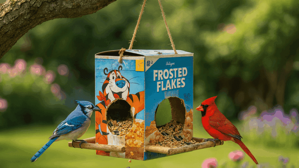 recycled cereal box feeder