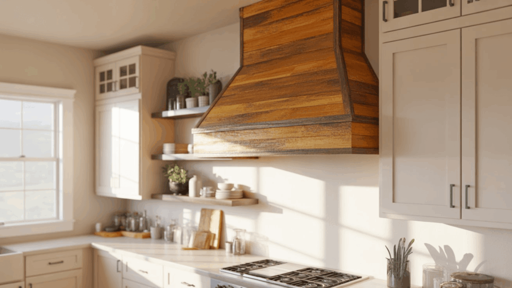 rustic wood range hood