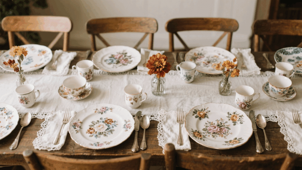 vintage china with autumn florals