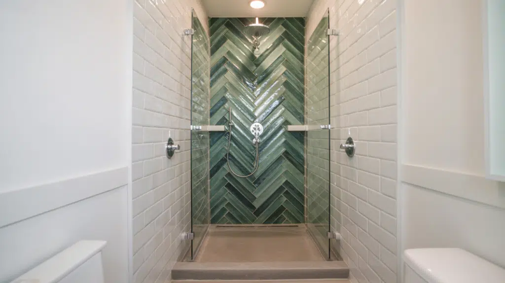 accent tile wall walk in shower small bathroom ideas