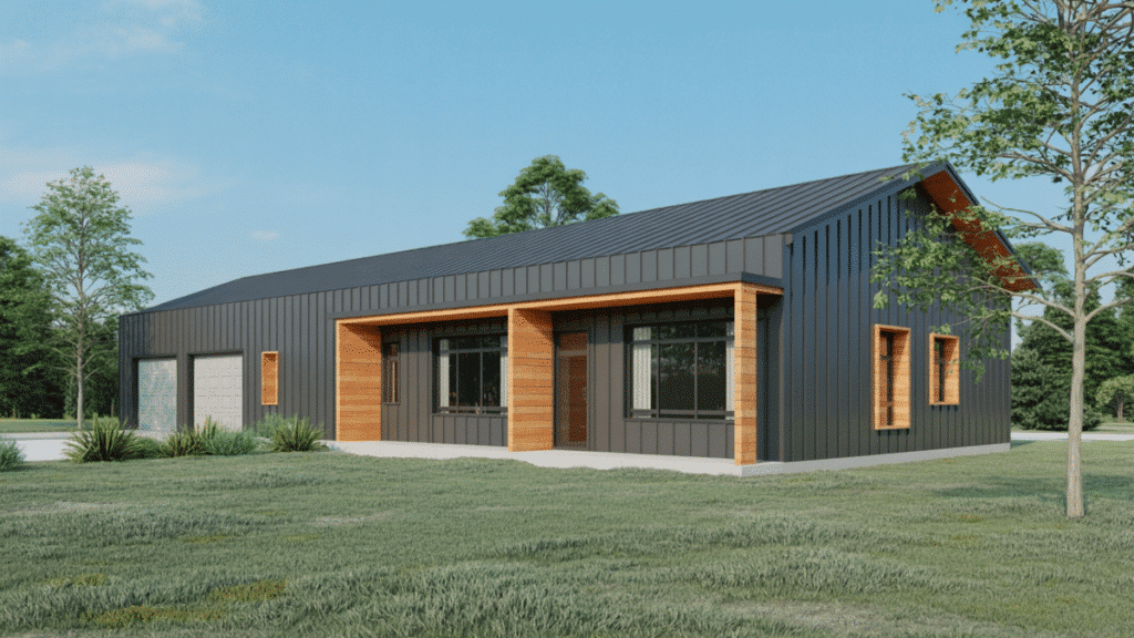 attached side entry garage barndominium