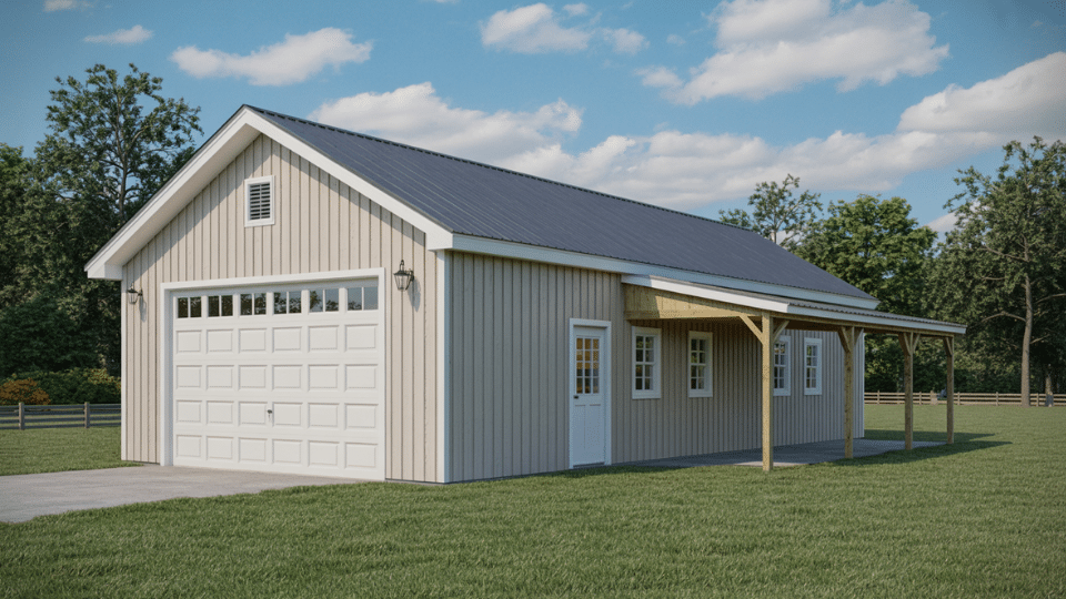 barndominium with garage and mudroom entry