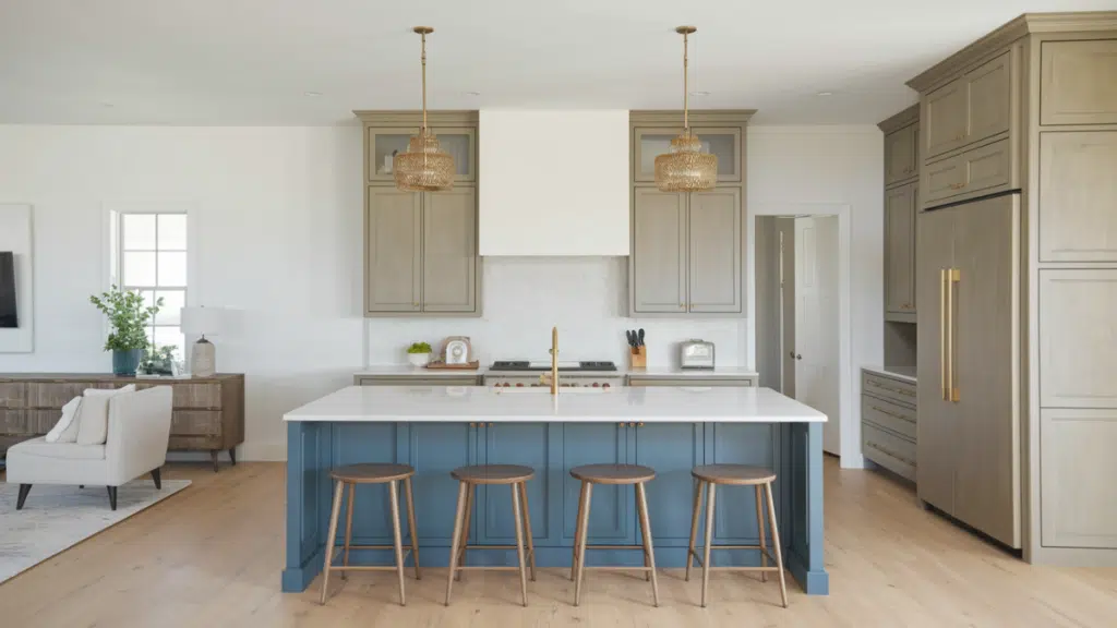 bold color kitchen island with stove