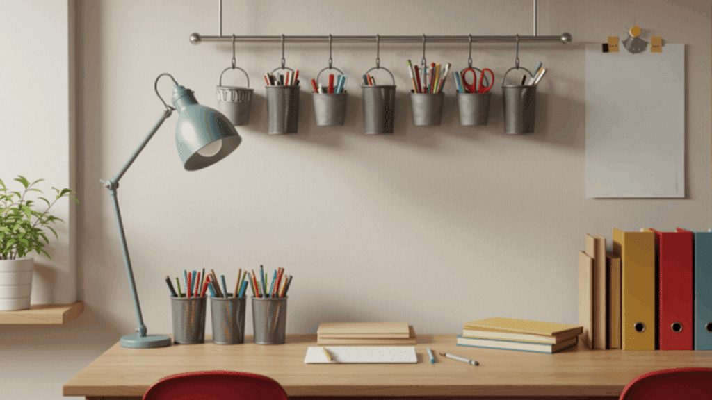 ceiling hung rail for supplies