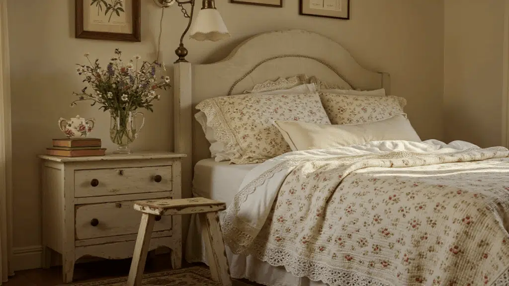 cottagecore bedroom with floral accents