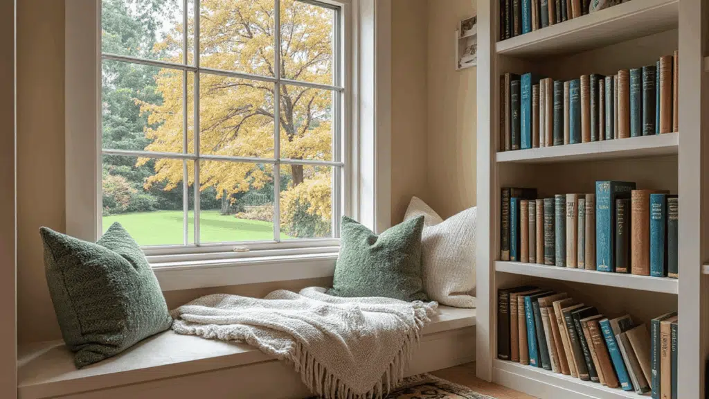 cozy cottage style reading nook idea
