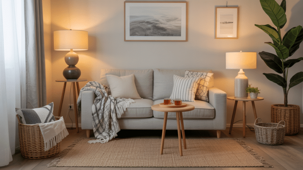 cozy small living room reading setup