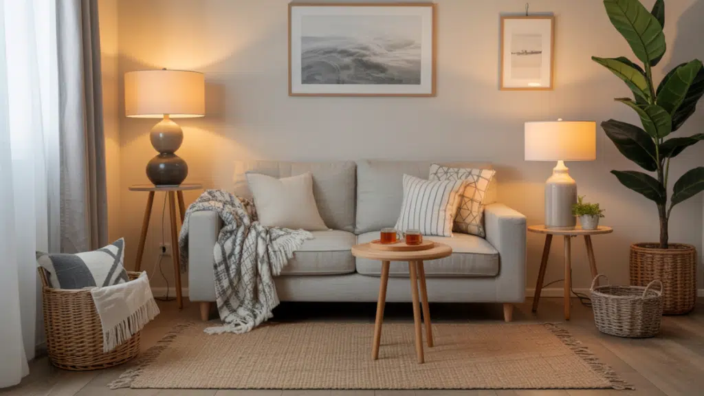 cozy small living room reading setup