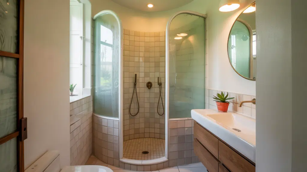 curved entrance walk in shower small bathroom ideas