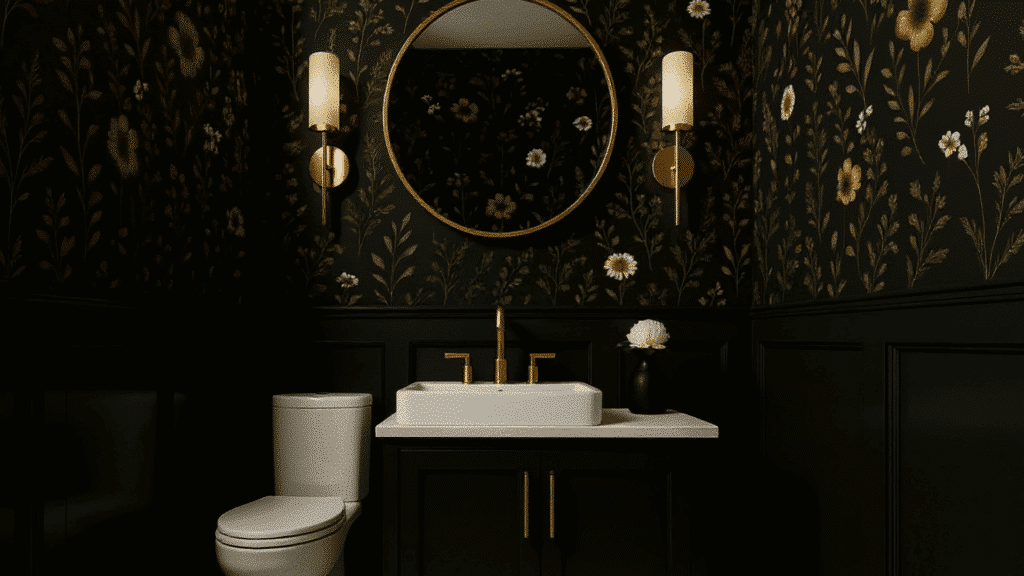 dark and moody color scheme half bathroom remodel ideas