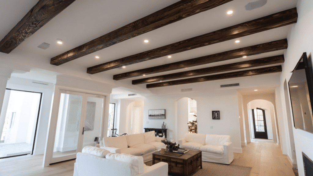 dark stained beams for contrast