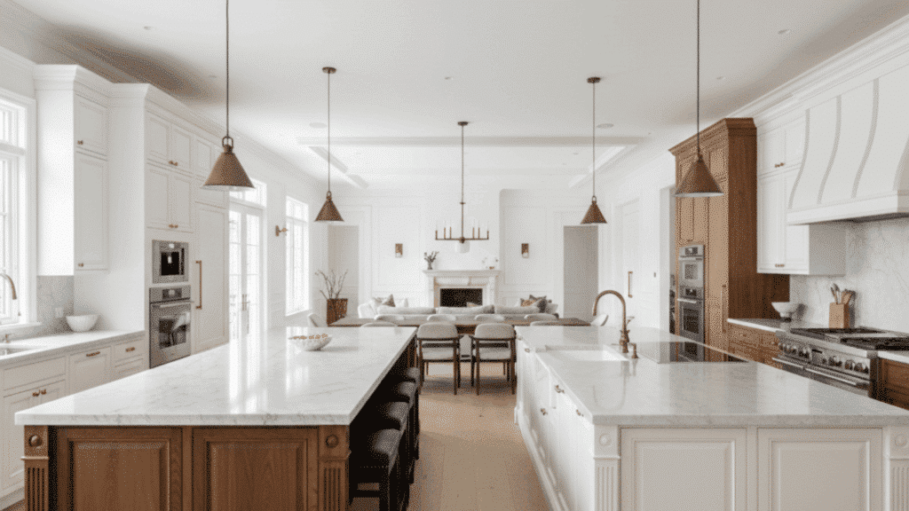 double island open floor plan