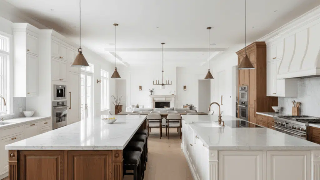 double island open floor plan