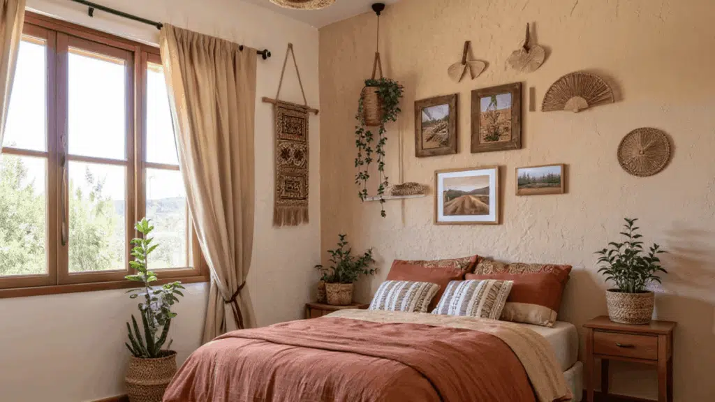 earthy terracotta themed bedroom