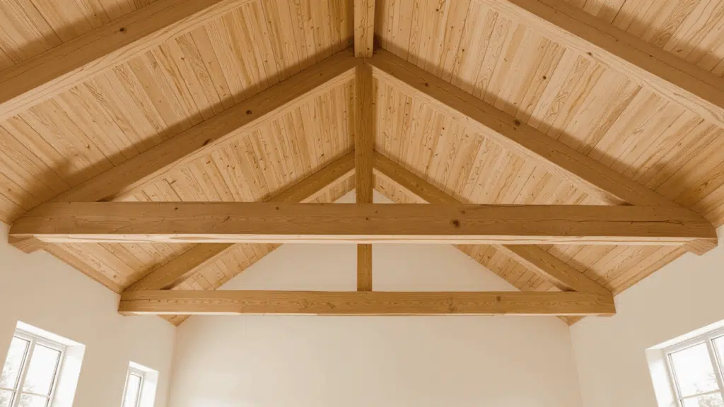 exposed wooden beams vaulted ceiling
