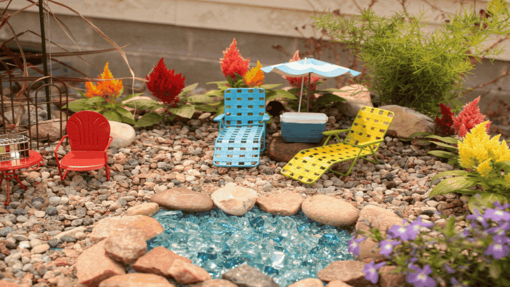 fairy garden around a small water bowl