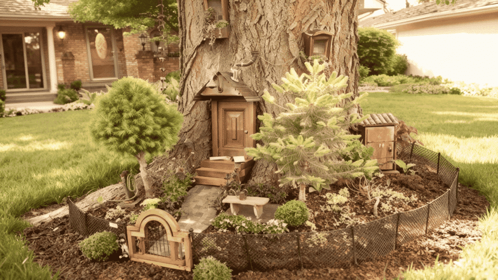 fairy garden under a tree base