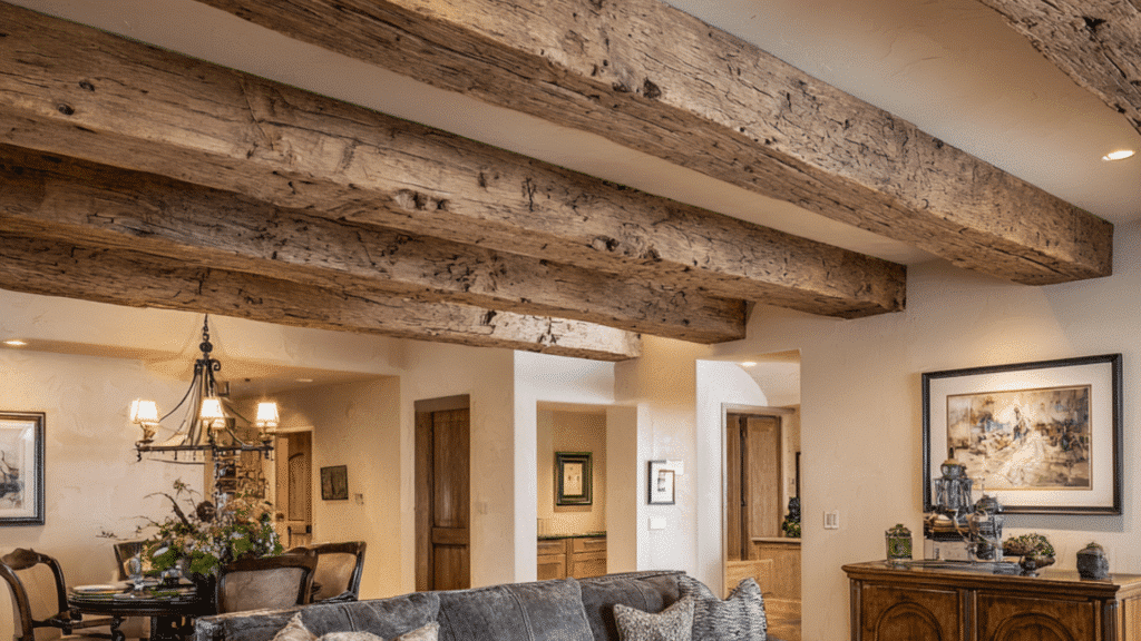 faux hand hewn beams with texture