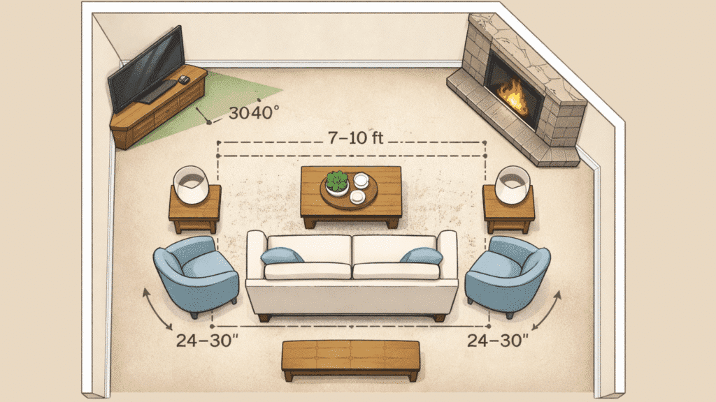 fireplace focused layout of living room
