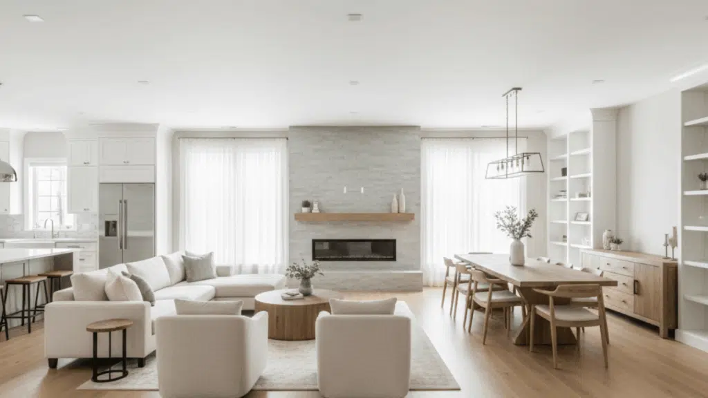 fireplace open floor plan