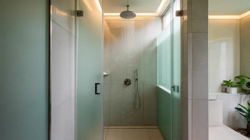 frosted glass walk in shower small bathroom ideas