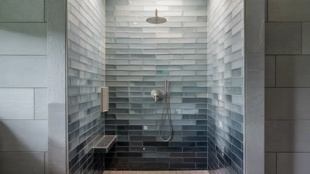 gradient tile walk in shower small bathroom ideas