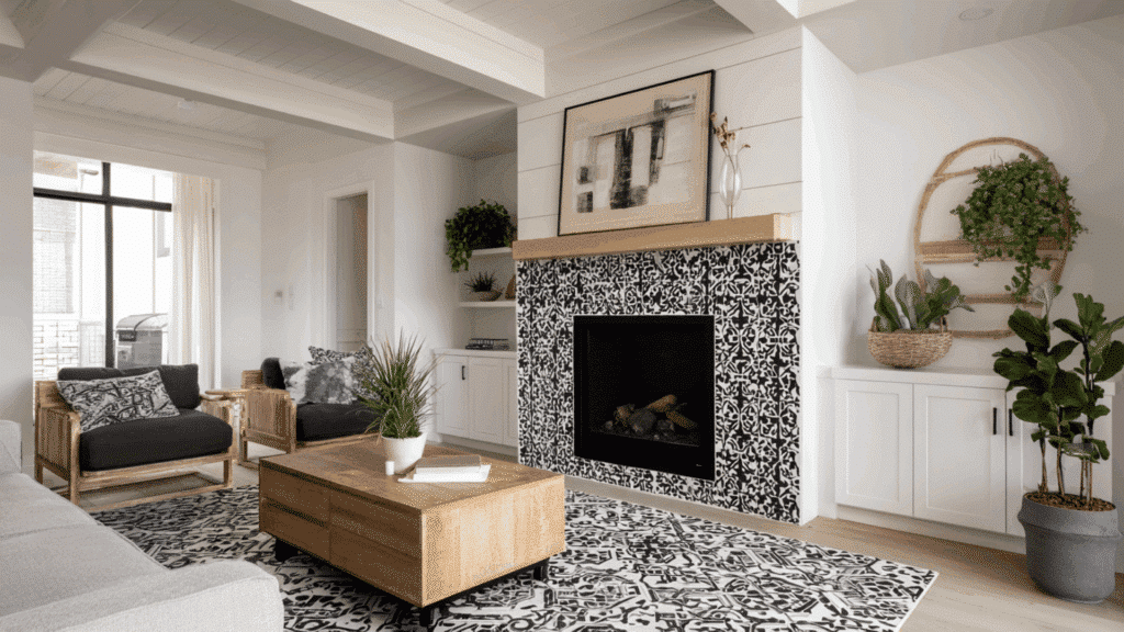 graphic black and white porcelain tile