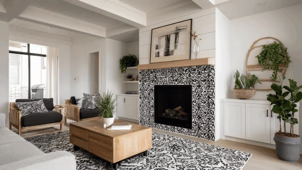 graphic black and white porcelain tile