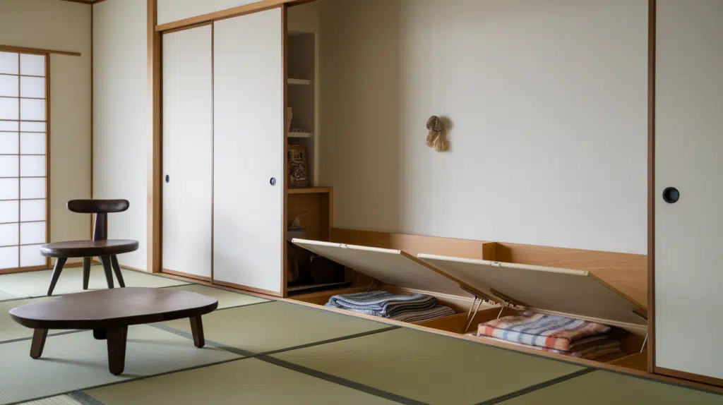 hidden storage built into floors and walls japanese style house