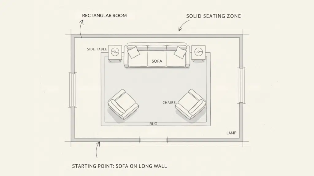 how to arrange furniture in a rectangular living room
