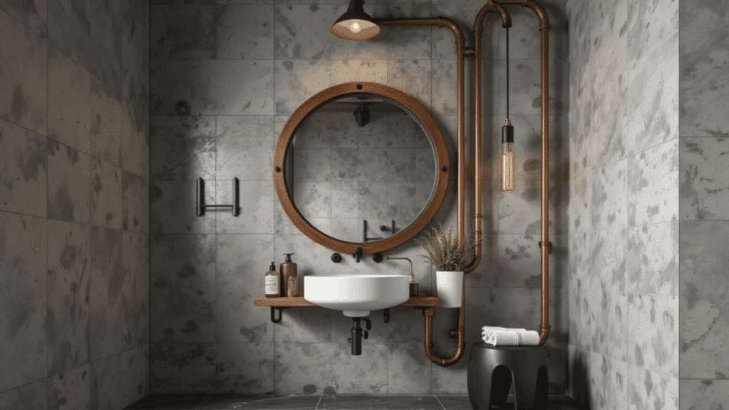 industrial touches half bathroom remodel ideas