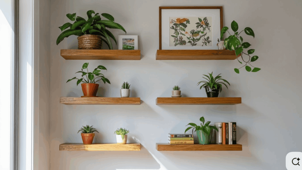 install wall shelves to save floor space