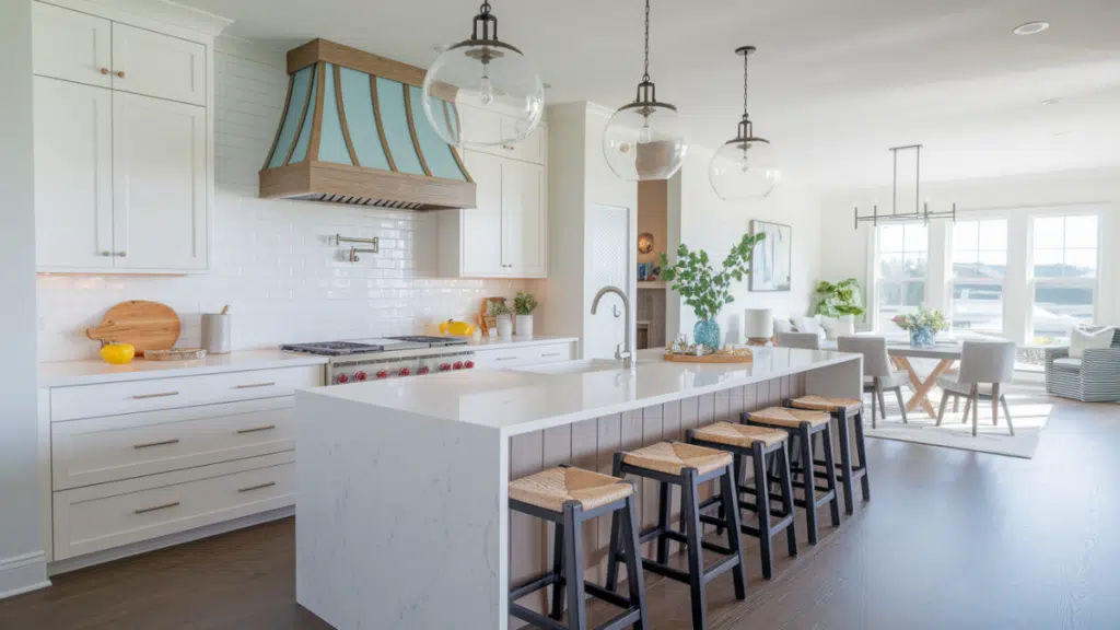 kitchen island with stove and seating