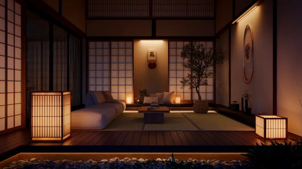 layered lighting for soft even glow japanese style house