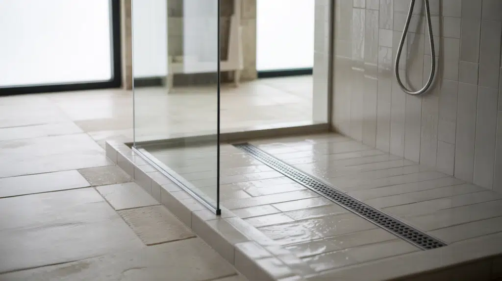 linear drain walk in shower small bathroom ideas