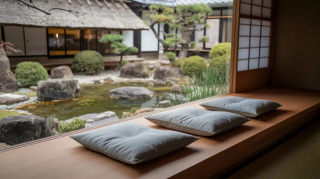 low window seats with garden views japanese style house