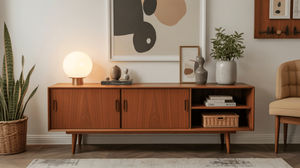 mid century modern storage entryway