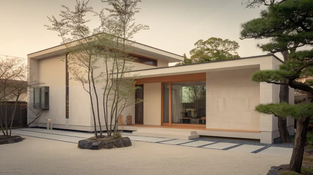 minimal exterior shapes with clean lines japanese style house