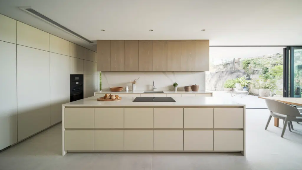 minimalist kitchen island with built in cooktop