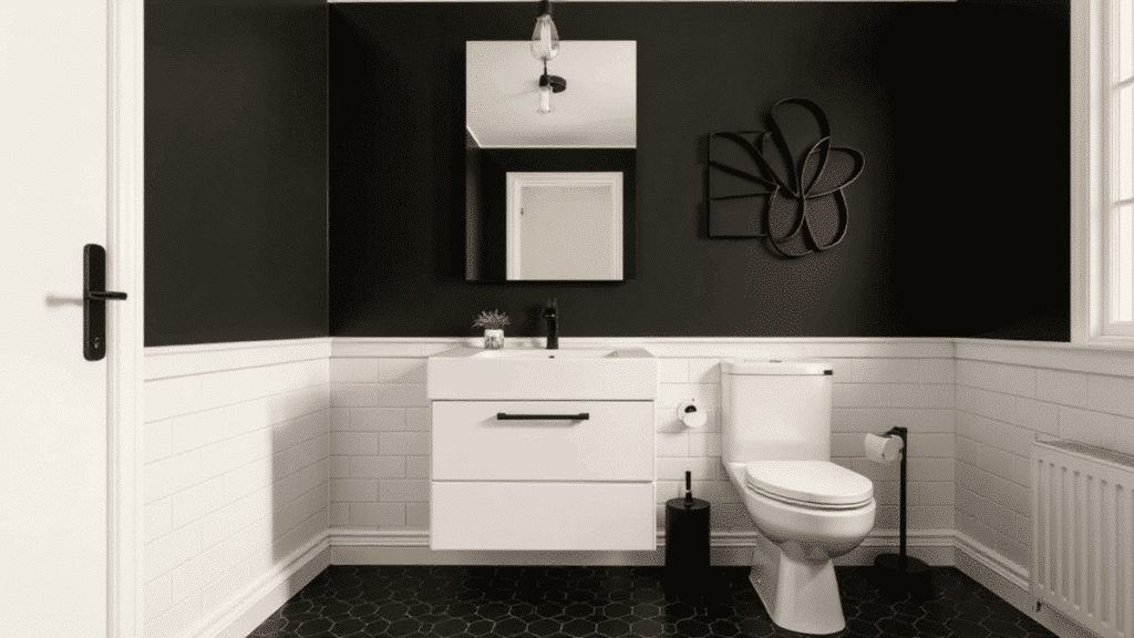 minimalist monochrome design half bathroom remodel ideas