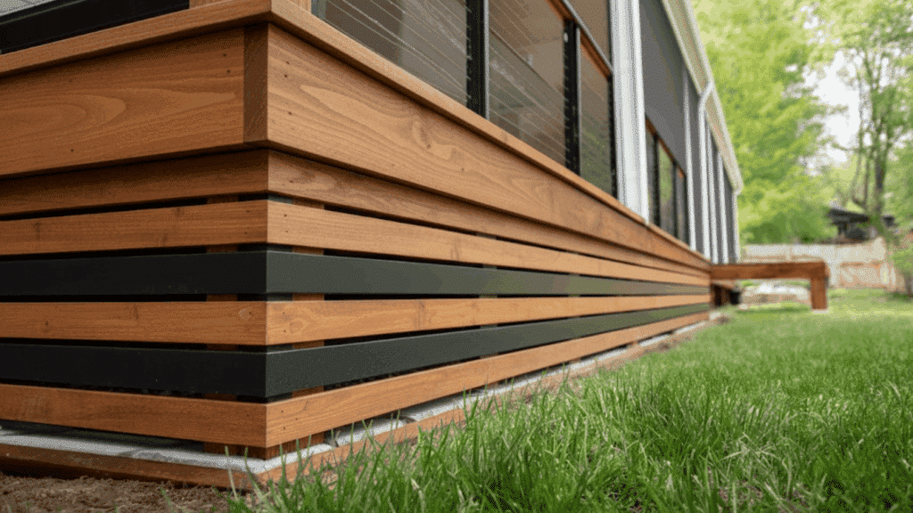 mixed wood and metal horizontal skirting