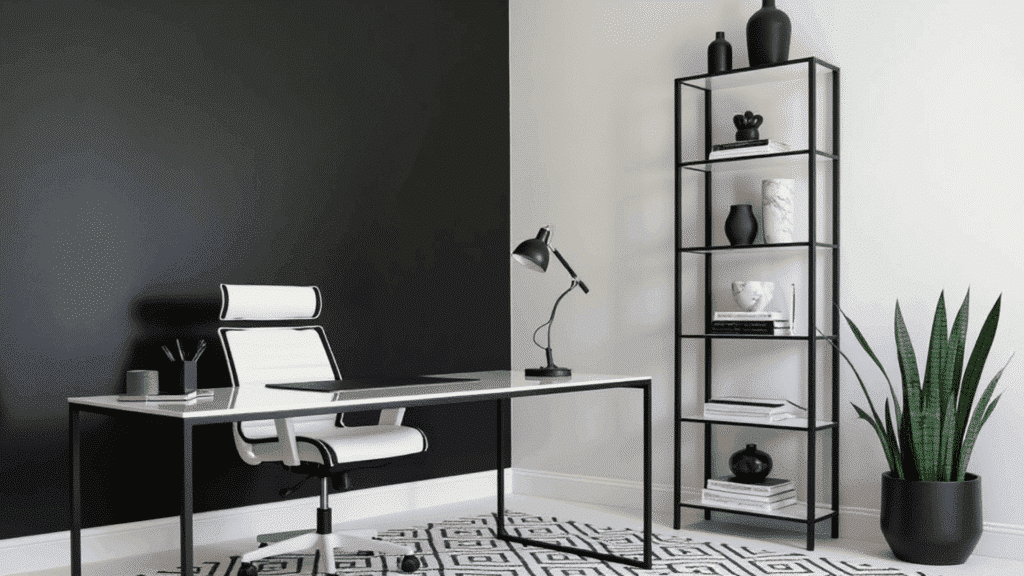 monochrome black and white homw office