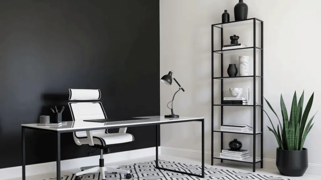 monochrome black and white homw office