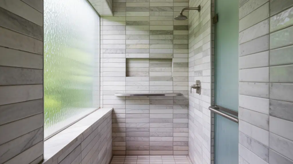 narrow wall ledge walk in shower small bathroom ideas