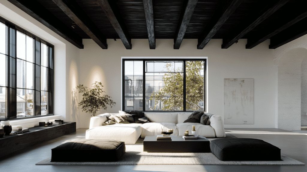 painted beams in black for a modern edge