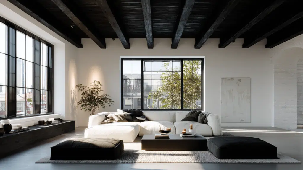 painted beams in black for a modern edge